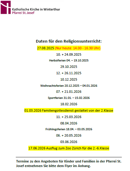Religionsunterricht 2. Klasse