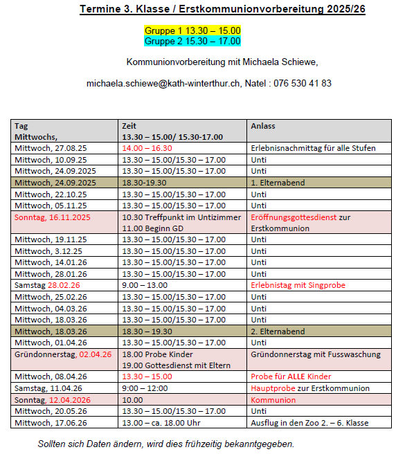 Erstkommunion 2025-26 Datenplan