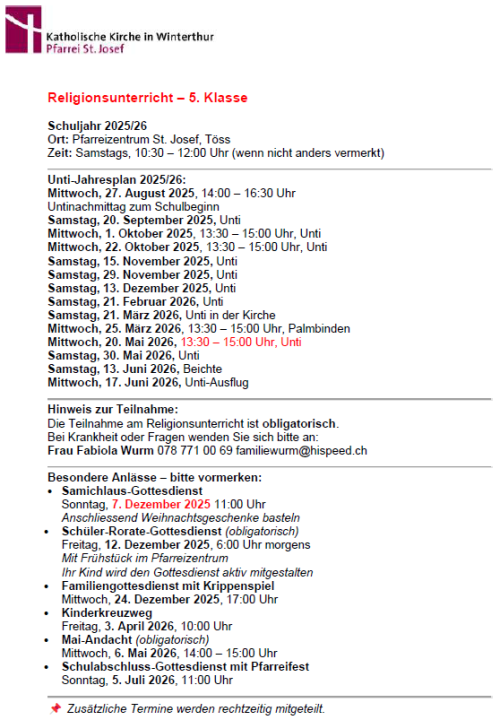 Untidaten 5. Klasse Schuljahr 2025-26