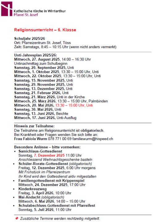 Untibrief 6. Klasse Schuljahr 2025-26